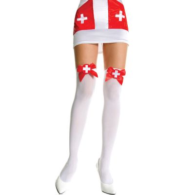 Lingerie Regular Thigh Hi Nurse Opaque w/ Cross on Bow Halloween Costume ML4759